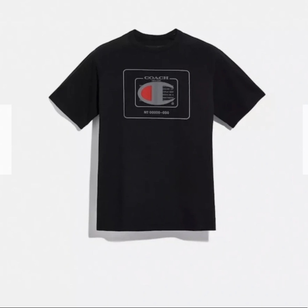 COACH x CHAMPION tshirt with leather shoulders. New never worn, size M.